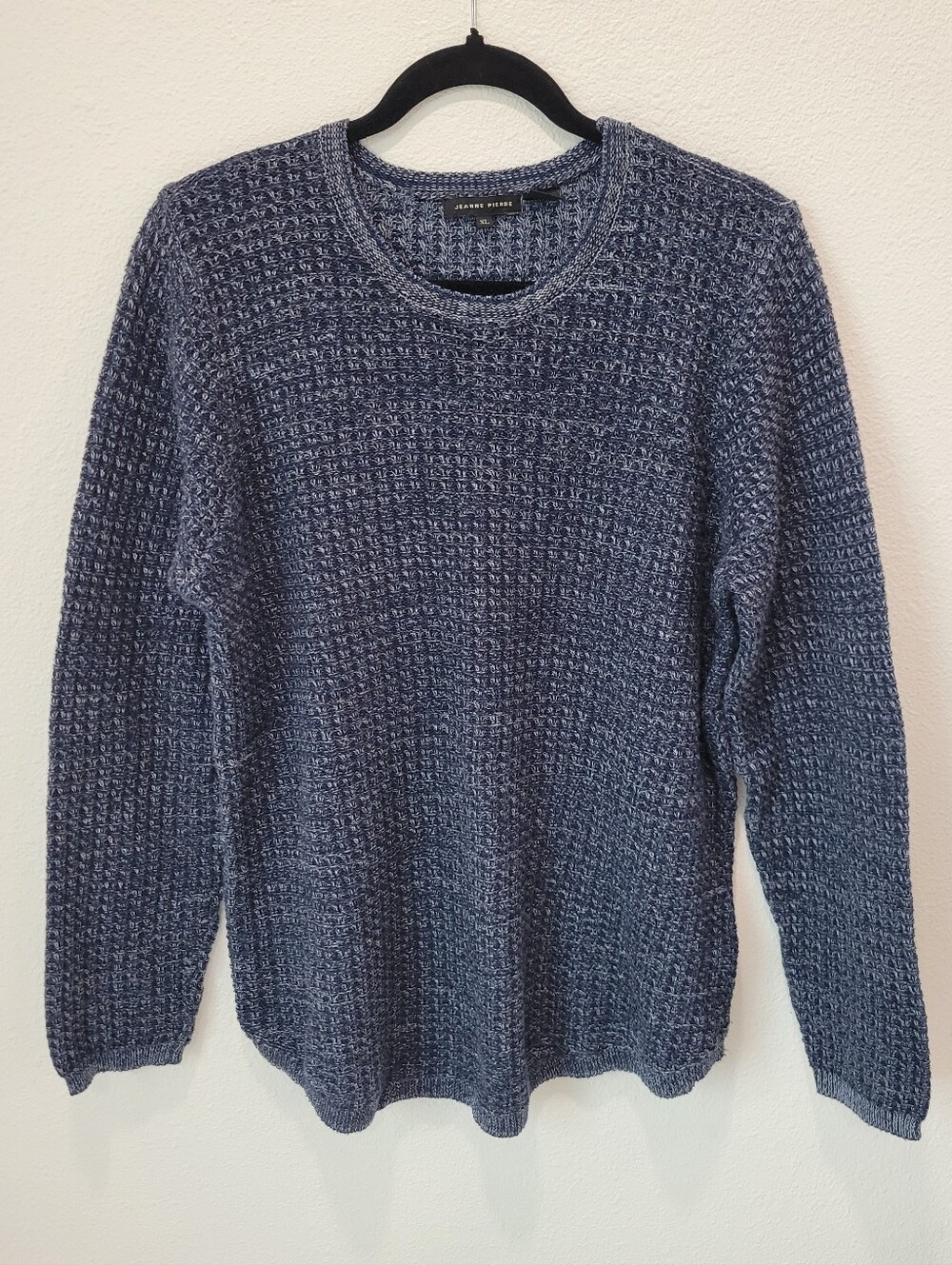 Jeanne Pierre Womens XL Blue Marled Waffle Knit Cotton Sweater Coastal Grandma